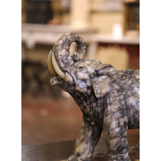 19th Century French Carved Variegated Marble Elephant With Raised Trunk For Sale In Dallas - Image 6 of 10