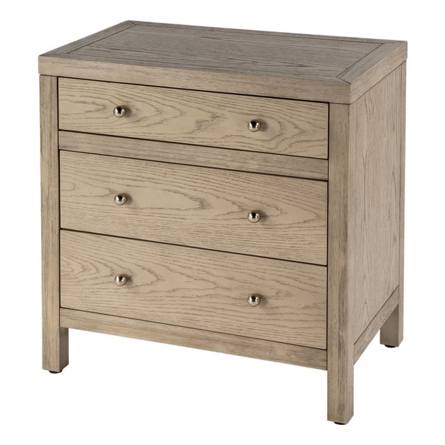 Nora 25 in. W Rectangular Wood 3 Drawer Nightstand, Light Oak For Sale