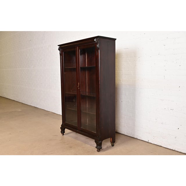 Victorian R. J. Horner Style American Empire Carved Mahogany Bookcase With Lion Heads, Circa 1890s For Sale - Image 3 of 13