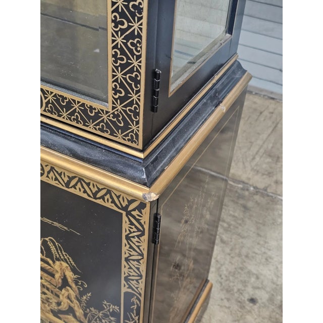 Late 20th Century Drexel Heritage Black Lacquer Et Cetera Chinoiserie China Cabinet Bookcase For Sale - Image 12 of 15