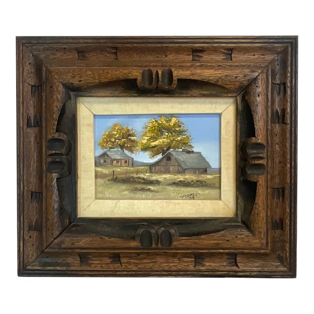 1975 Vintage Farmhouse Barn Landscape Impressionist Original Oil Painting, Artist Signed, Framed For Sale