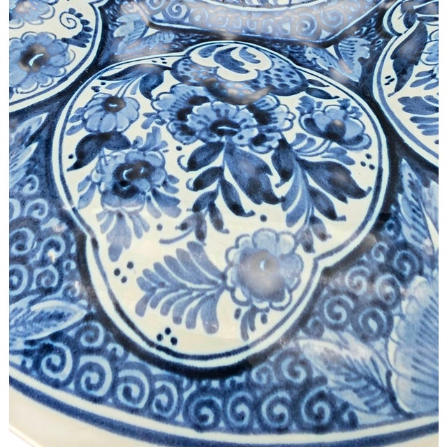 Vintage Delft Blue Lobed Charger Plate With Floral Cartouches, 15.5" For Sale - Image 18 of 18