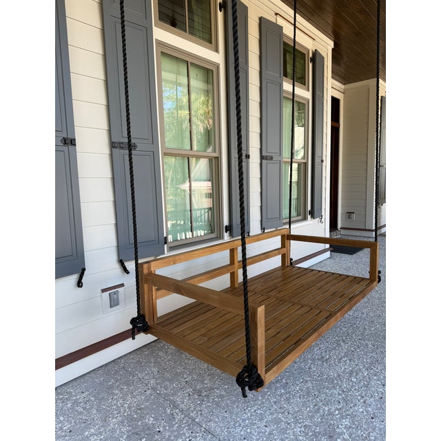 Wood ModHaven Bimini Teak Swing Bed - Outdoor Porch Swing With Cushions For Sale - Image 7 of 13