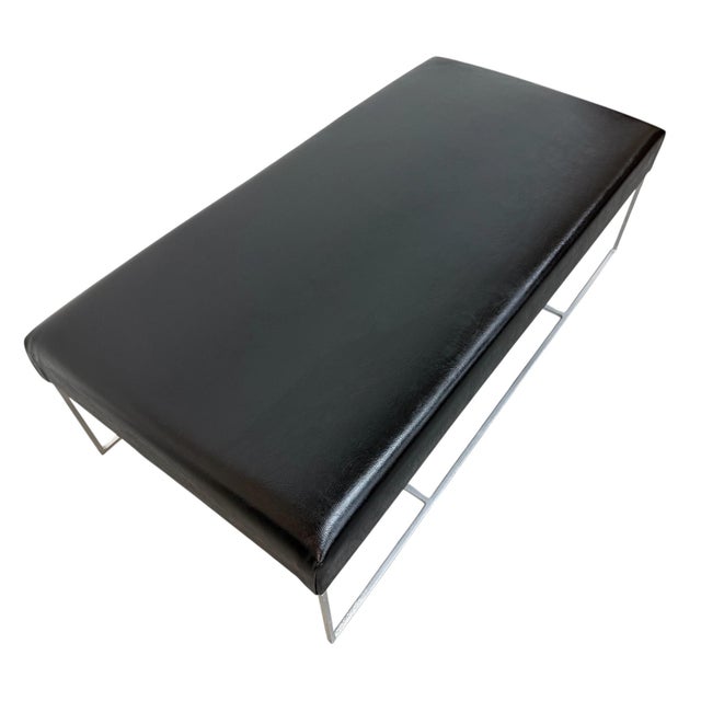 Vintage Italian Modern Rectangular Black Vinyl Bench For Sale - Image 4 of 8