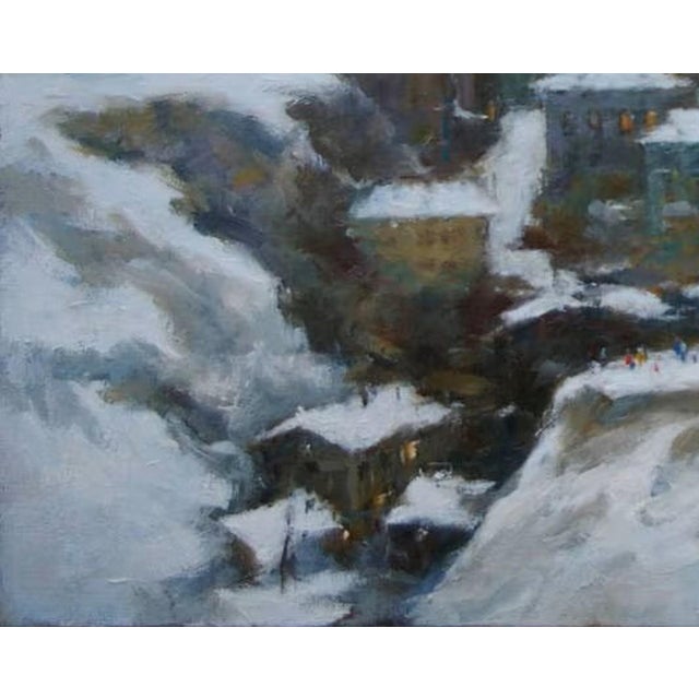 1970s Winter Cityscape Oil Painting, Antique Ukrainian Art 40-50 For Sale - Image 5 of 6