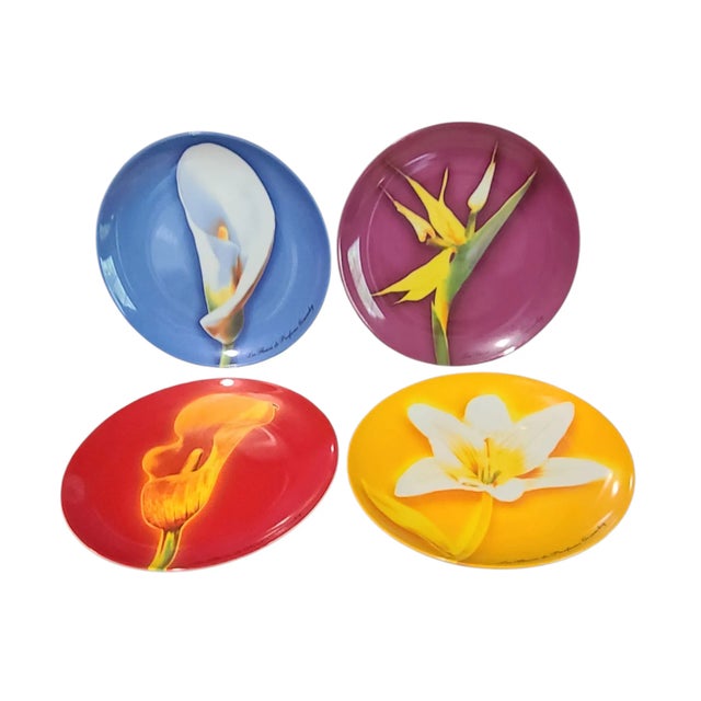 Ceramic Vintage Set of 4 Givenchy Paris Colorful Luncheon Dessert Salad Flower Plates For Sale - Image 7 of 7