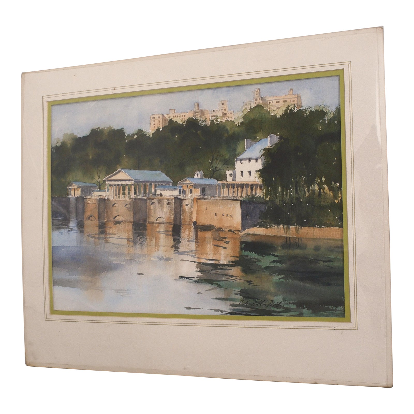 Edward Martin River Scene Hand Painted Watercolor Painting | Chairish
