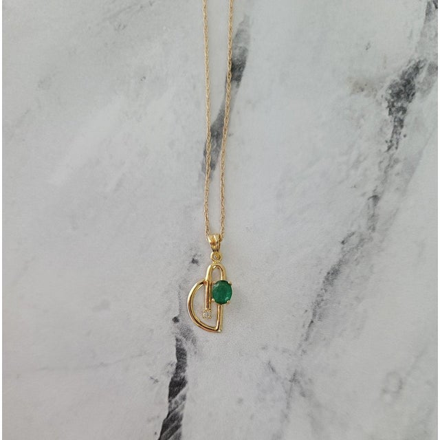 Emerald Music Note Necklace with Oval Natural Emerald 16" For Sale - Image 4 of 4