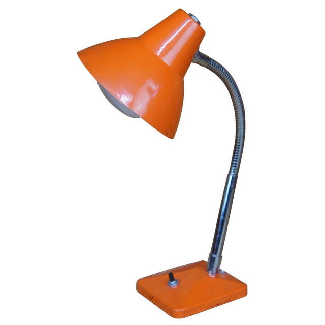 Vintage Mid-Century Modern Gooseneck Telescopic Industrial Metal Desk Lamp in Orange For Sale - Image 11 of 11