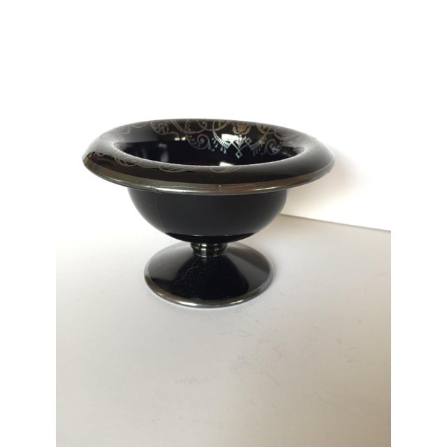 Metal Art Deco Black Glass Candy Dish With Sterling Silver For Sale - Image 7 of 8