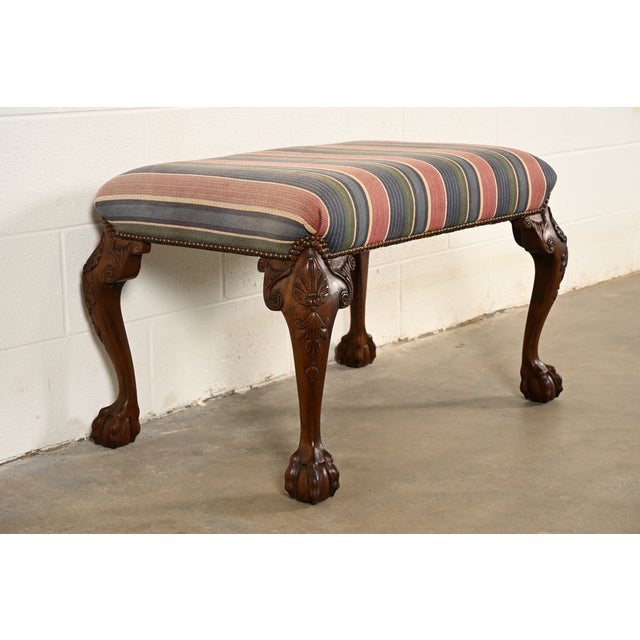 Baker Furniture Company Baker Furniture Historic Charleston Chippendale Carved Mahogany Stool or Ottoman For Sale - Image 4 of 11