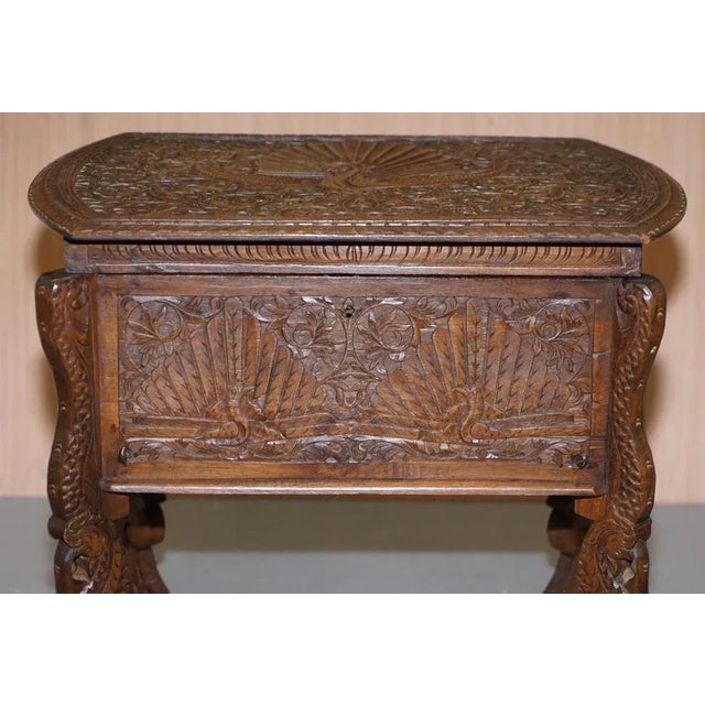 Burmese Hand-Carved Peacock Sewing Table or Cupboard with Open Top, 1880s For Sale - Image 9 of 18