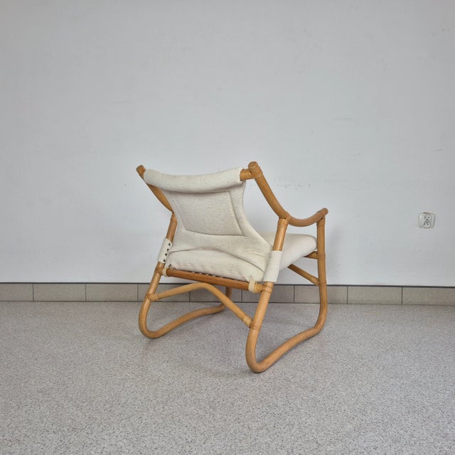 1970s Mid-Century Danish Bamboo and Wool Lounge Chair, 1970s For Sale - Image 5 of 12