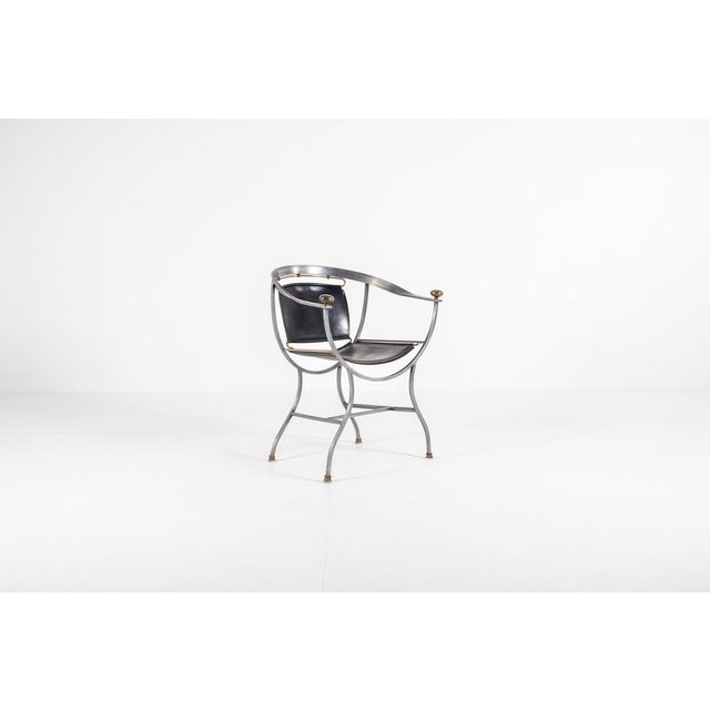 Pompei Armchair in Bronze and Black Leather by Alberto Orlandi, 1980s For Sale - Image 12 of 12