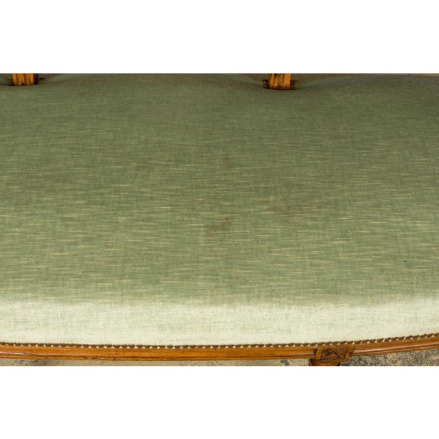 Late 18th Century 18th Century French Louis XVI Walnut Settee With Celadon Velvet For Sale - Image 5 of 18