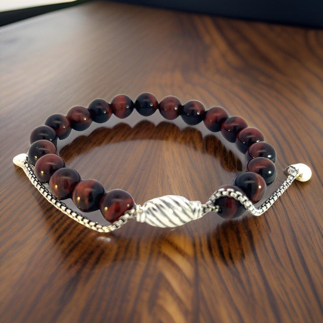 1990s 1990s David Yurman Tiger Eye Spiritual Beads Bracelet 6.6 - 8.5" Silver 8 mm Estate For Sale - Image 5 of 16