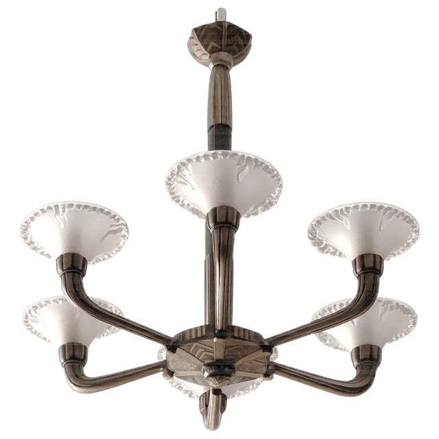 Art Deco Chandelier in Silver-Plated Bronze, France, 1920s For Sale - Image 10 of 10