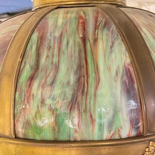 Vintage Arts and Crafts Style Slag Glass Hanging Lamp For Sale - Image 9 of 12