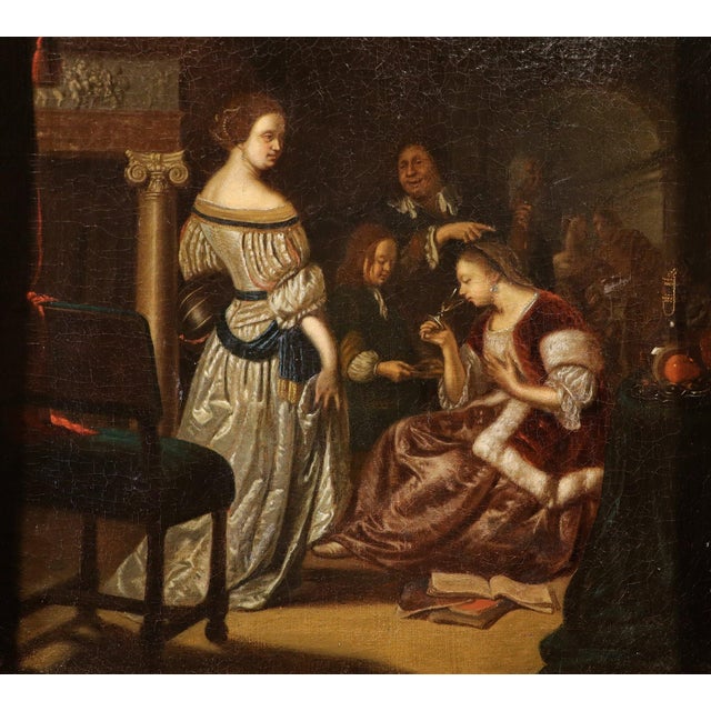 After Frans Van Mieris Il Vecchio, Company in an Interior, 1700, Oil on Canvas, Framed For Sale - Image 12 of 15