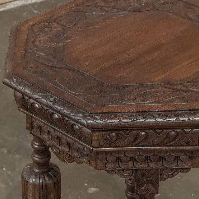 Antique Jacobean Style Octagonal End Table in Hand Waxed Oak For Sale - Image 10 of 18