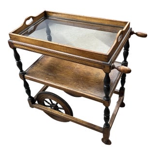 Antique Tray Top Serving Tea Cart For Sale