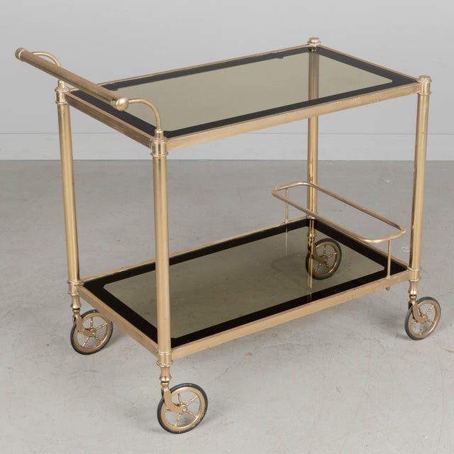 Italian Brass Bar Cart With Smoked Glass Shelves 1970s For Sale - Image 4 of 10