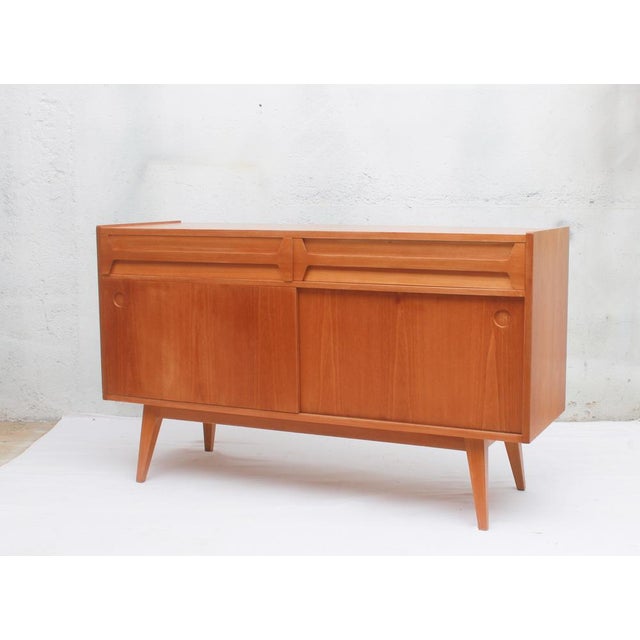 Beige Vintage Sideboard in Cherry Wood with Sliding Doors, 1955 For Sale - Image 8 of 10