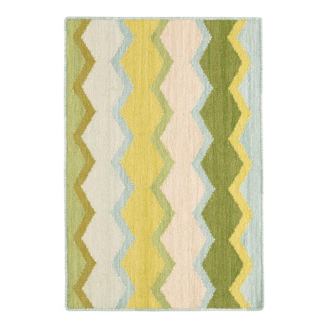 Kit Kemp for Dash & Albert Safety Net Green Woven Wool Rug, 2'6" x 8' For Sale