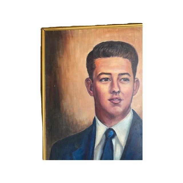 Vintage Joann Harrison Oil Portrait Painting of a Young Man on Canvas, Artist Signed 1959 For Sale - Image 4 of 8