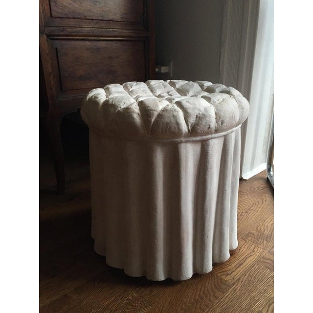 Antique White 1950s Trompe L’oeil Draped Plaster Ottoman Stool After Serge Roche For Sale - Image 8 of 8