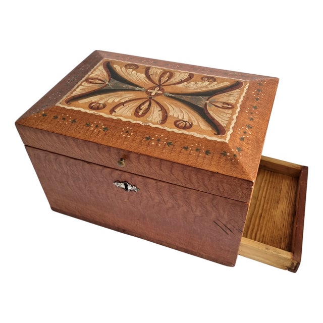 Swedish Sockerskrin Sugar Box Masur Birch Kurbits Folk Art 1973 Signed For Sale