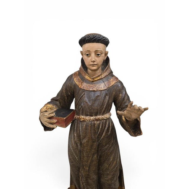 17th Century Spanish Artist, Sculpture of Saint Anthony of Padua, 1670, Wood For Sale - Image 5 of 16