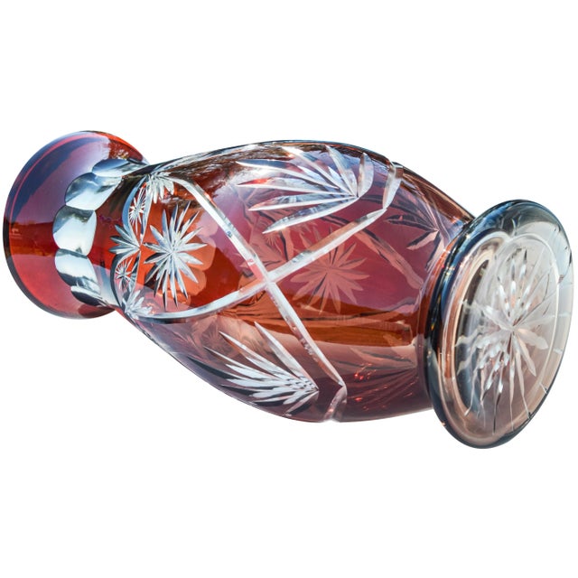 Ruby Red Mid 20th Century Large Handblown Ruby Crystal-Cut Vase For Sale - Image 8 of 10