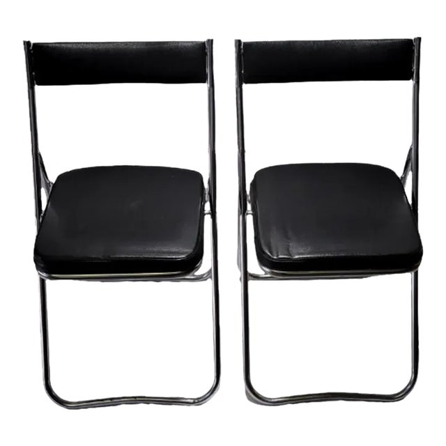 Mid 20th Century Vintage Fujiset Mid Century Black Folding Chairs - Set of 2 For Sale