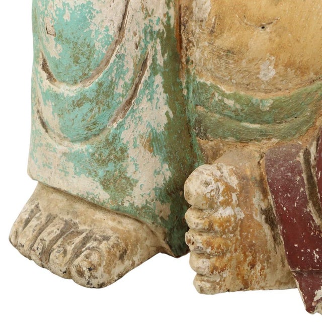 Large Laughing Buddha Wooden Polychrome Sculpture For Sale - Image 8 of 17