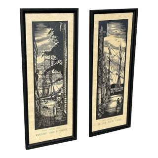 Set of Two Mystic Seaport Whaling Woodblock Prints by James Arnold For Sale