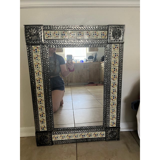 1970s Mexican Tin Framed Mirror For Sale - Image 4 of 9