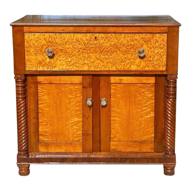 Antique Federal Bird's Eye Maple & Cherry Jelly Cabinet With Butler's Desk For Sale
