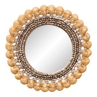 Vintage Shell Encrusted Round Wall Mirror For Sale