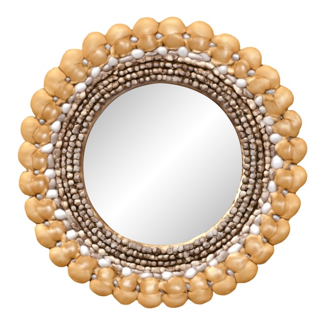 Vintage Shell Encrusted Round Wall Mirror For Sale
