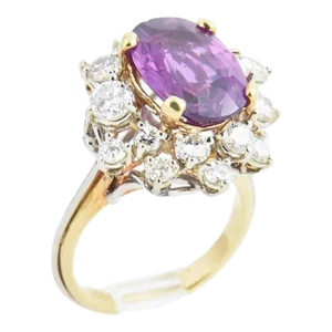 4 Carat Oval Pinkish Purple Sapphire Diamond Gold Cocktail Ring with GIA Cert size 5.25