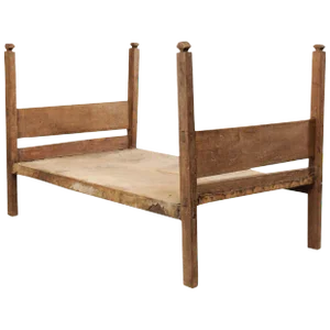 Bucolic Vintage Brazilian Cowhide and Wood Frame Single Size Day Bed