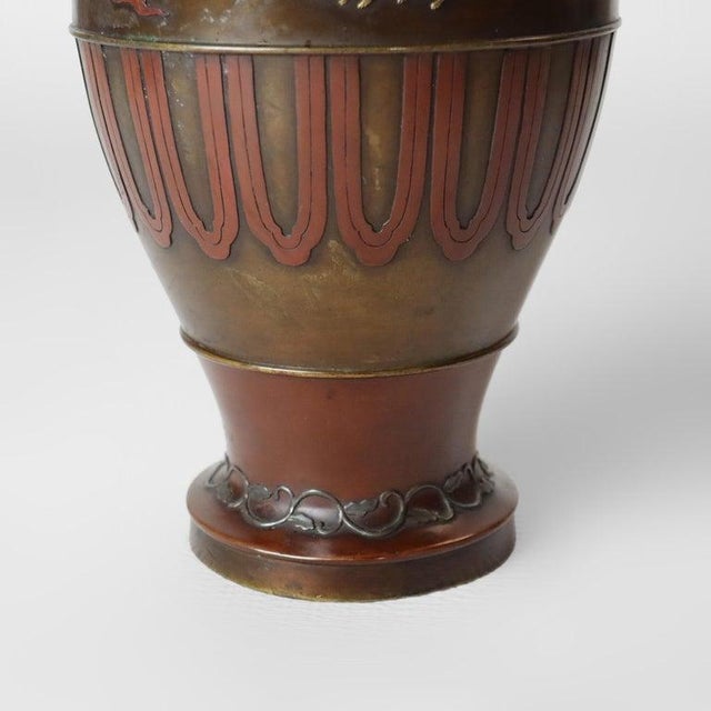 Japanese Meiji Period Mixed Metal & Bronze Vase With Figural Elements C1910 For Sale - Image 4 of 7