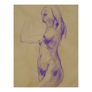 Contemporary Nude Study in Purple Chalk Drawing For Sale