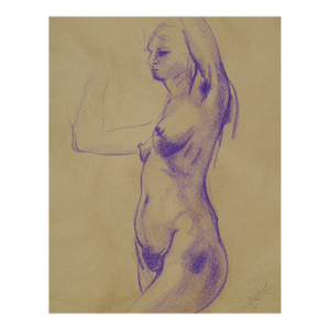 Contemporary Nude Study in Purple Chalk Drawing