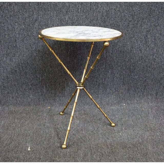 Metal Italian Mid Century Faux Bamboo Brass & Marble Table For Sale - Image 7 of 7