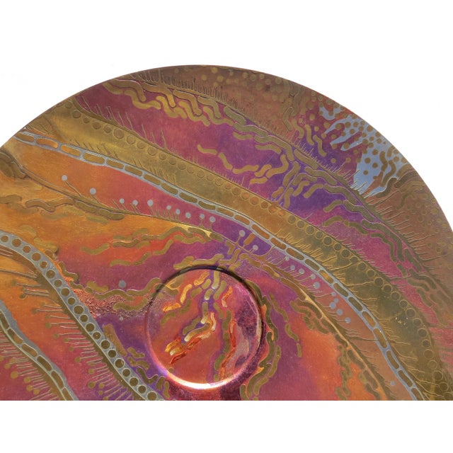 Vintage 1970s Lee and Naomi Peck Large Wall Art Metal Charger Signed by Both Artists For Sale - Image 4 of 10