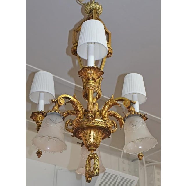 Metal 1950s Louis XV French Style Gilt Bronze 6 Light Chandelier For Sale - Image 7 of 15