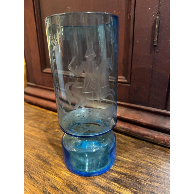 Victorian Antique Victorian Blue Etched Glass Vase- American Bicentennial- Rare Find For Sale - Image 3 of 10