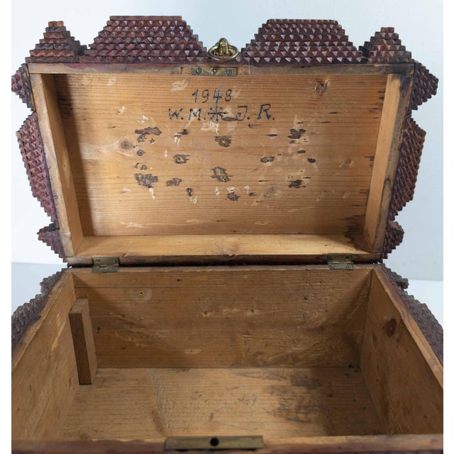 19th Century American Folk Art Tramp Art Casket Box With 1891 Date For Sale - Image 11 of 13